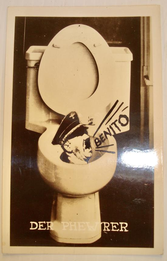 WWII HOME FRONT HITLER IN A TOILET POST CARD