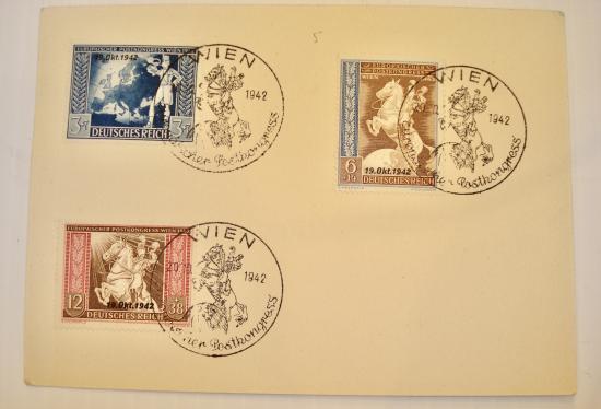 WWII GERMAN THREE POSTMARKS ON A CARD FIRST DAY?